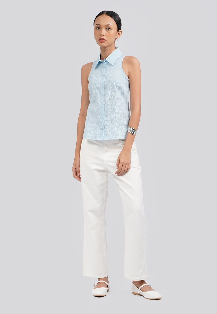 Halter Neck Sleeveless Blouse Blue