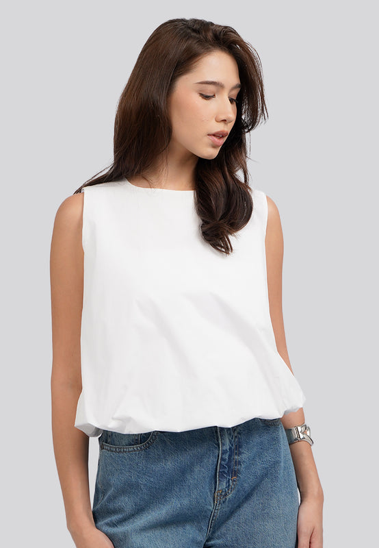 Round Neck Bubbled Sleeveless Top