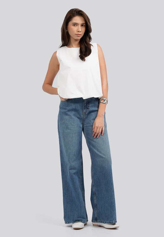 Round Neck Bubbled Sleeveless Top