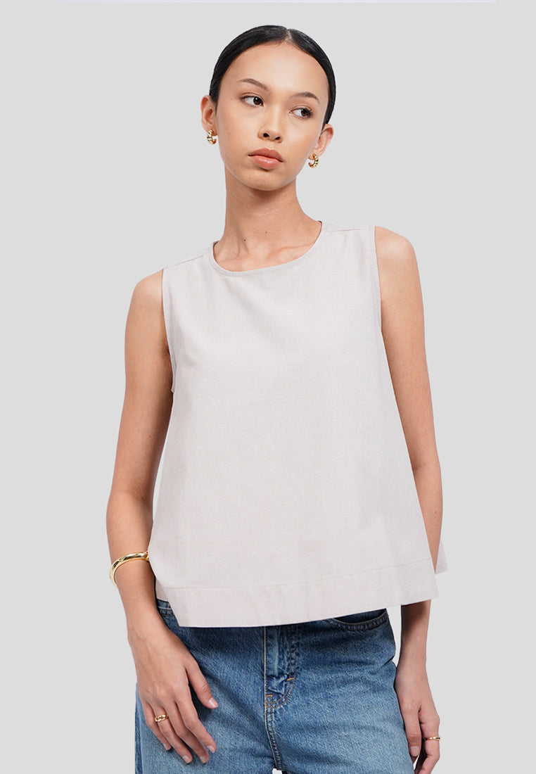 Sleeveless Flare Chambray Top
