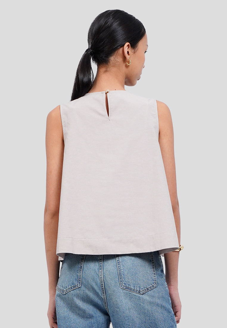 Sleeveless Flare Chambray Top