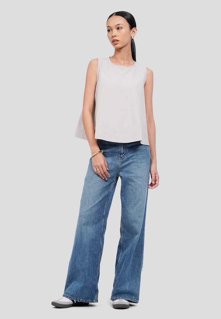 Sleeveless Flare Chambray Top