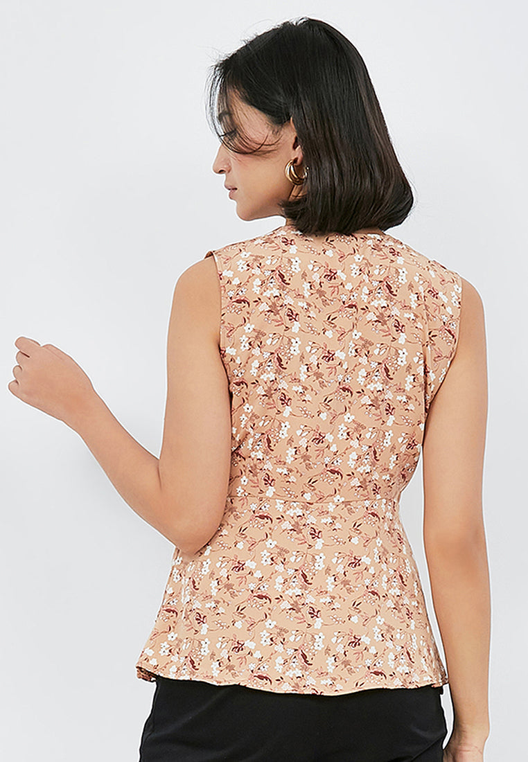 Printed Wrap Sleeveless Blouse