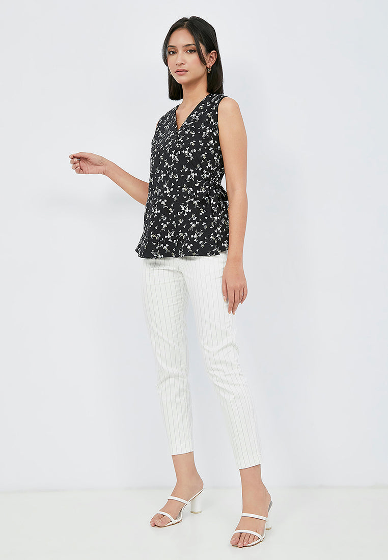 Printed Wrap Sleeveless Blouse