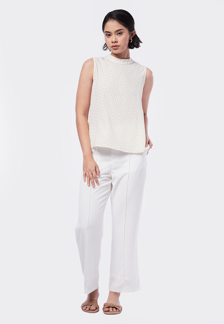 Printed Sleeveless Mock Neck Top
