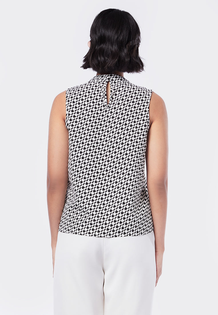 Printed Sleeveless Mock Neck Top