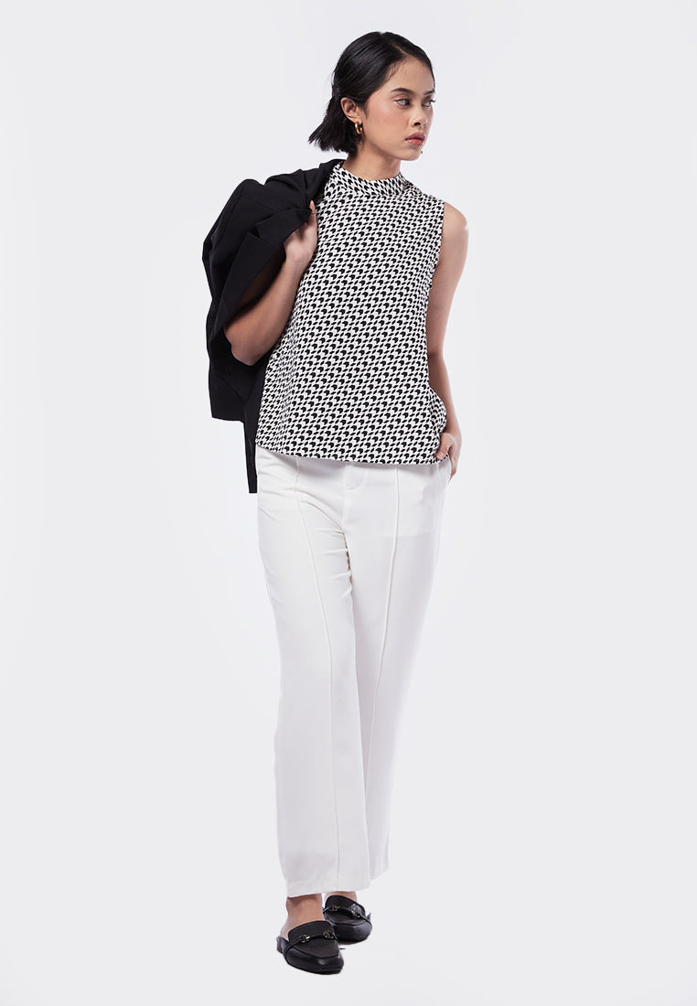 Printed Sleeveless Mock Neck Top