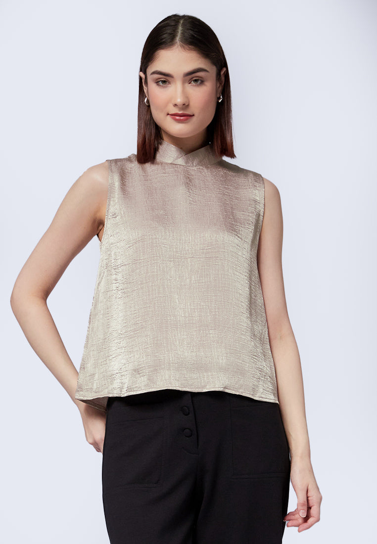 Mandarin Collar Sleeveless Blouse