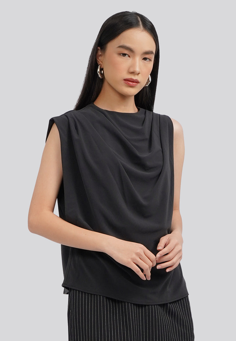 Asymmetrical Sleeveless Blouse Black