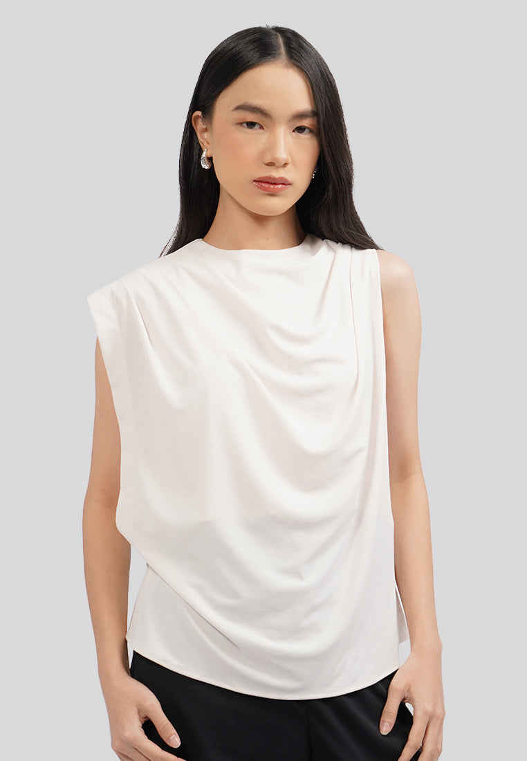 Asymmetrical Sleeveless Blouse Beige