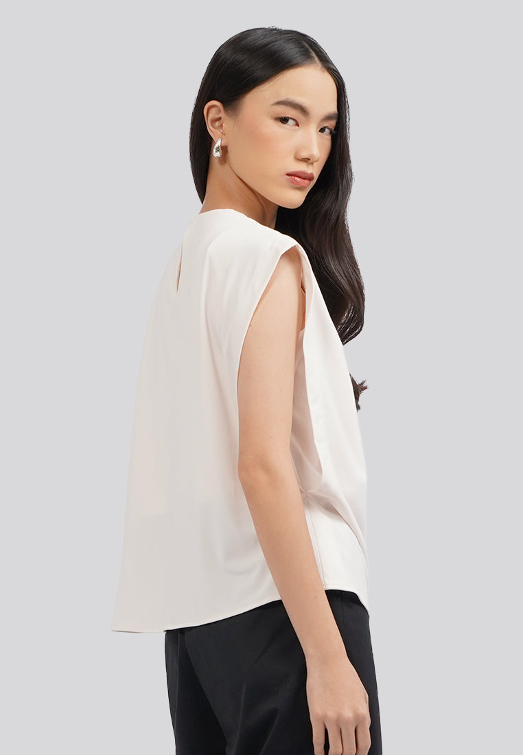 Asymmetrical Sleeveless Blouse Beige