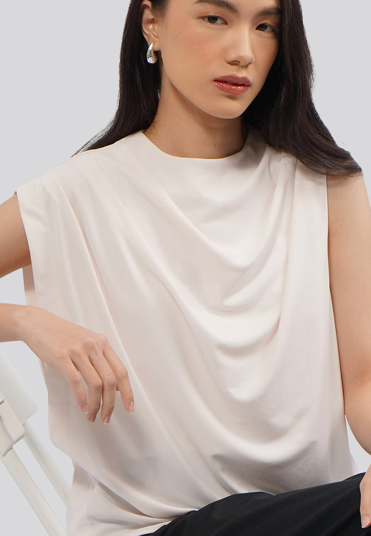 Asymmetrical Sleeveless Blouse Beige