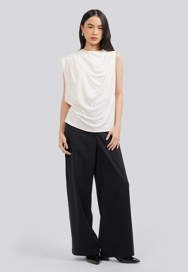 Asymmetrical Sleeveless Blouse Beige