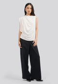 Asymmetrical Sleeveless Blouse Beige