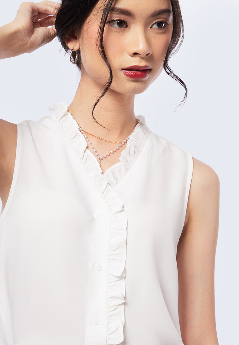 Sleeveless Blouse with Ruffles