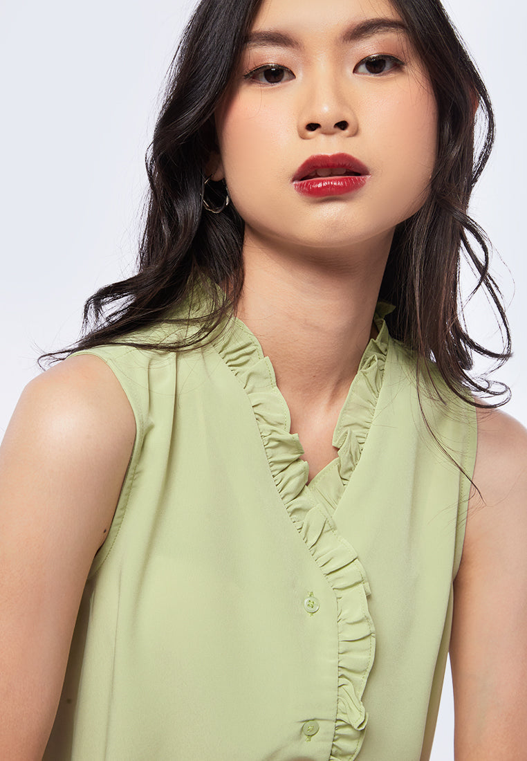 Sleeveless Blouse with Ruffles