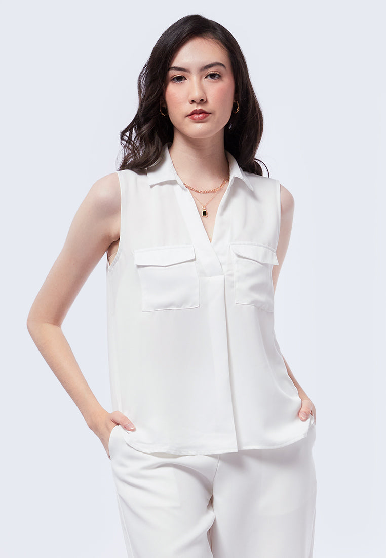 Sleeveless Blouse with Patch Pocket