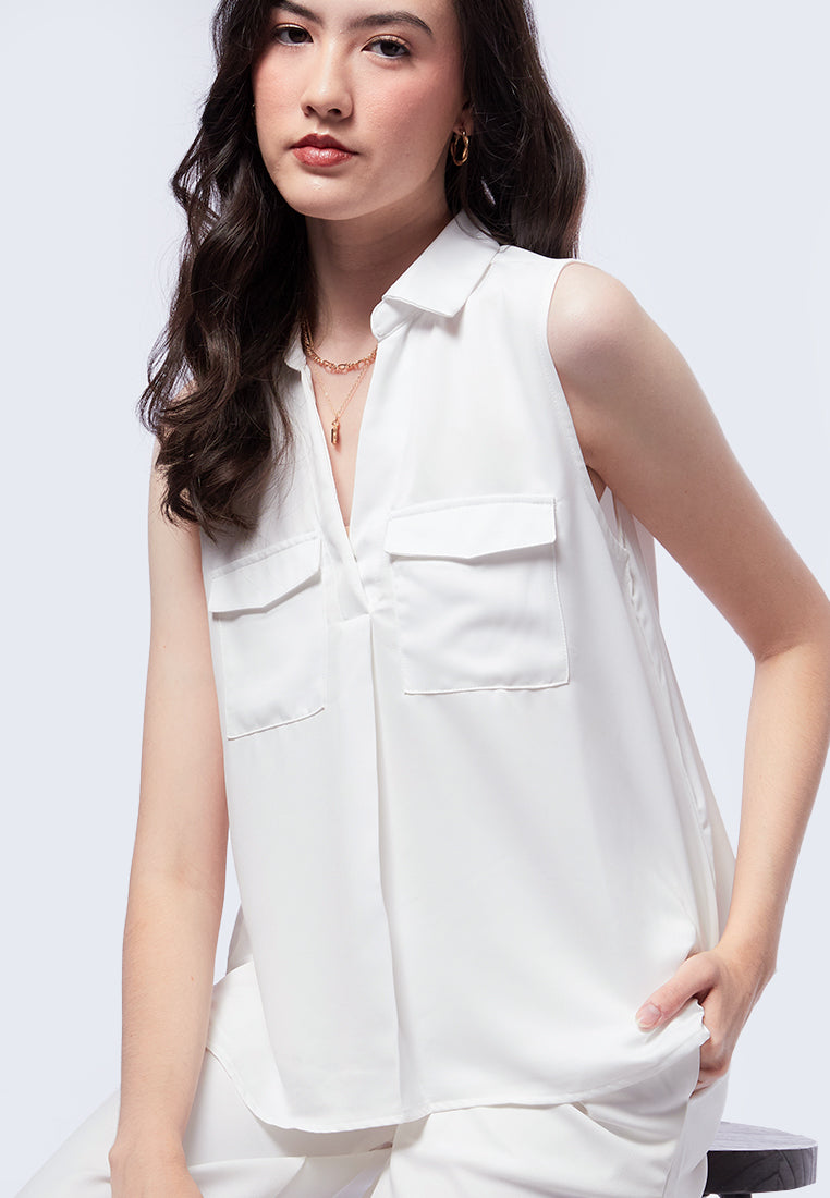 Sleeveless Blouse with Patch Pocket