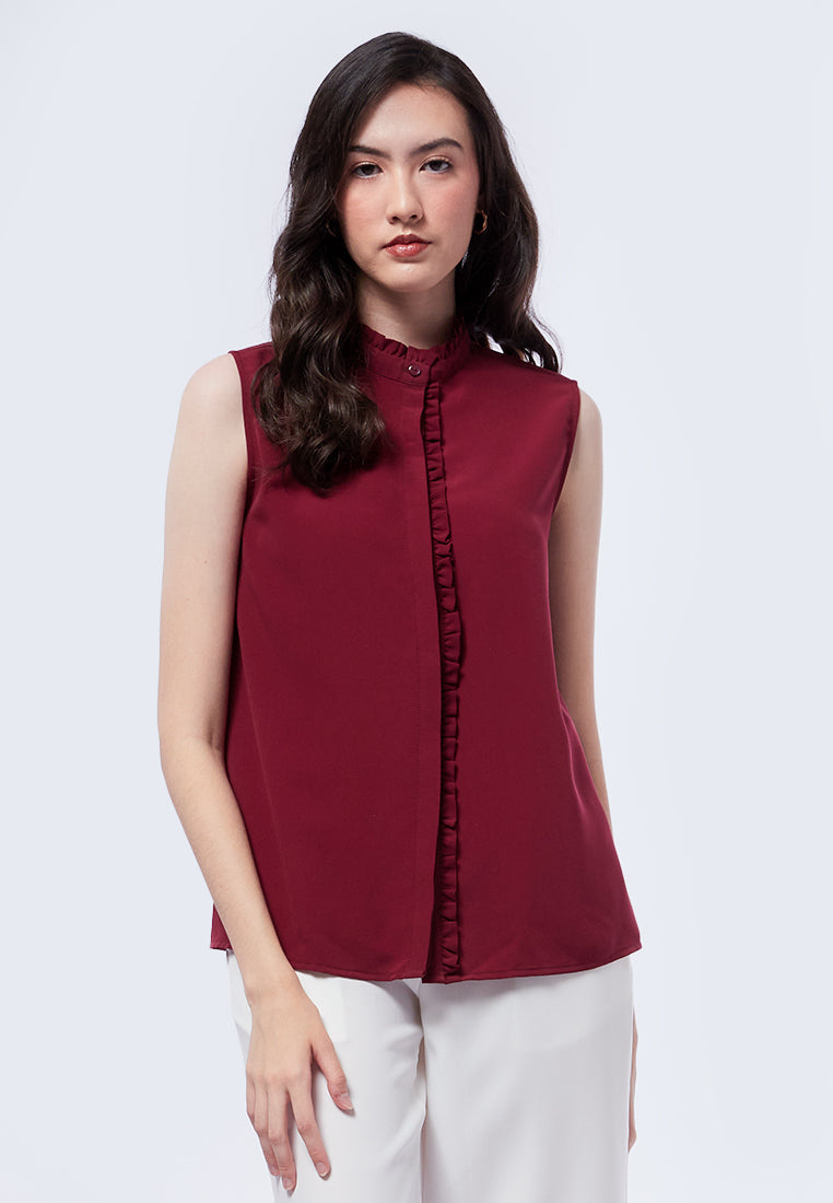 Sleeveless Blouse with Ruffle Details