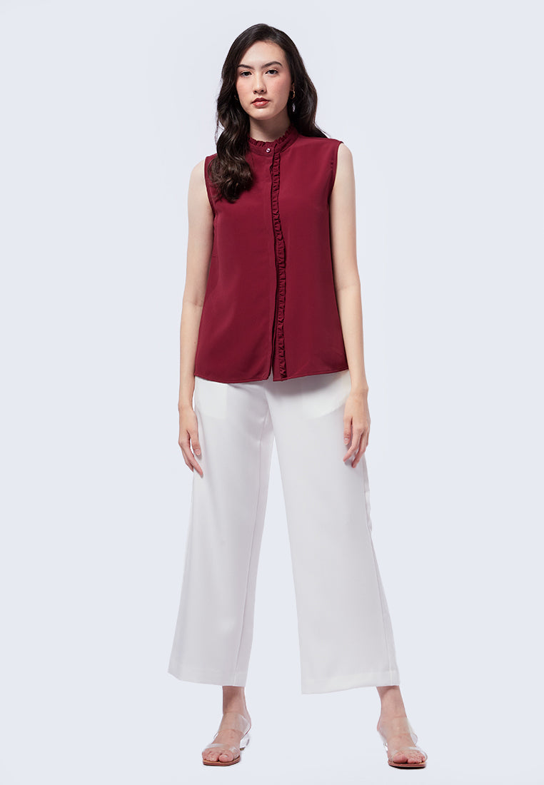 Sleeveless Blouse with Ruffle Details