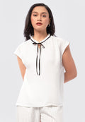 Sleeveless Top with Tie Details Off White