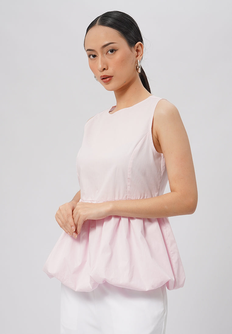 Bubble Peplum Sleeveless Top Pink