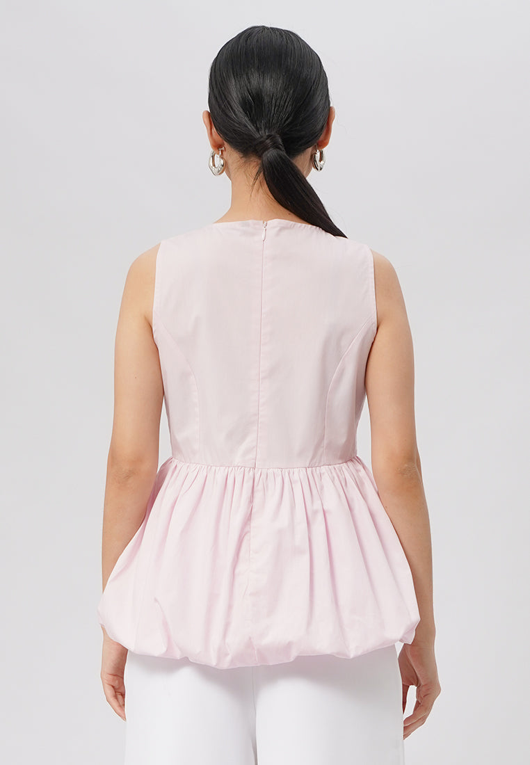 Bubble Peplum Sleeveless Top Pink