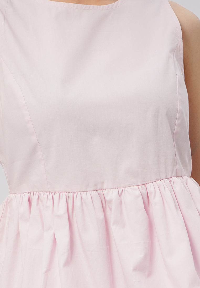 Bubble Peplum Sleeveless Top Pink