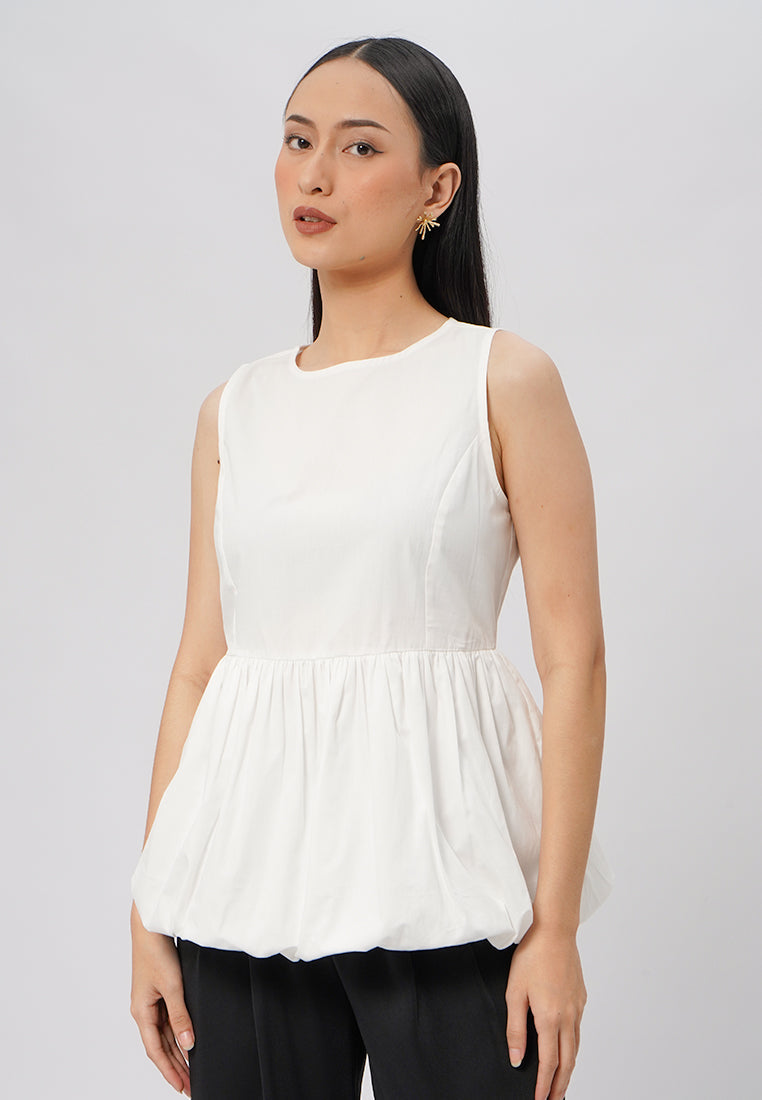 Bubble Peplum Sleeveless Top Off White