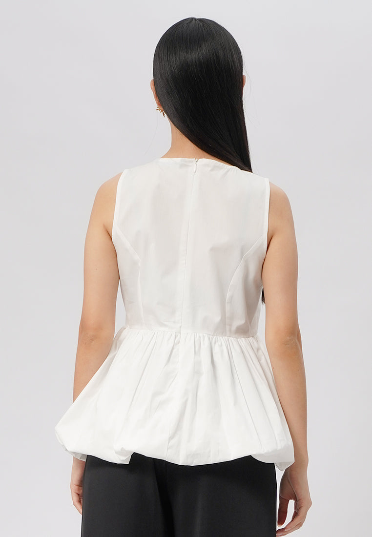 Bubble Peplum Sleeveless Top Off White