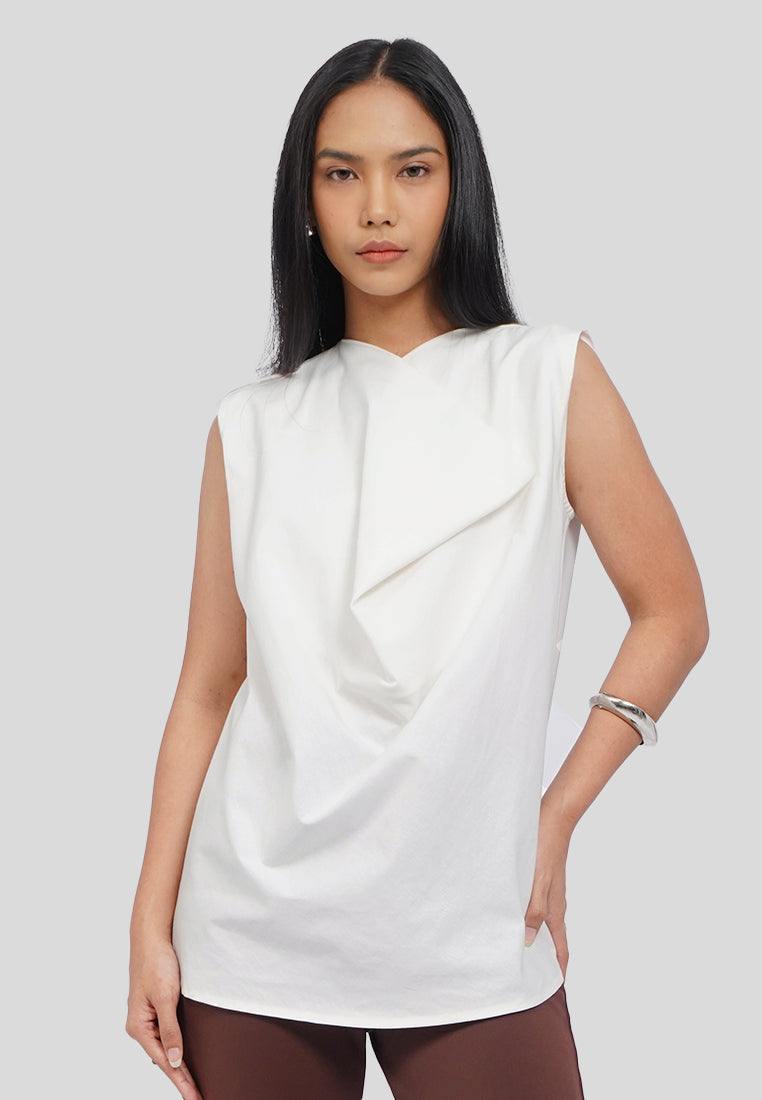 Draped Neck Sleeveless Blouse
