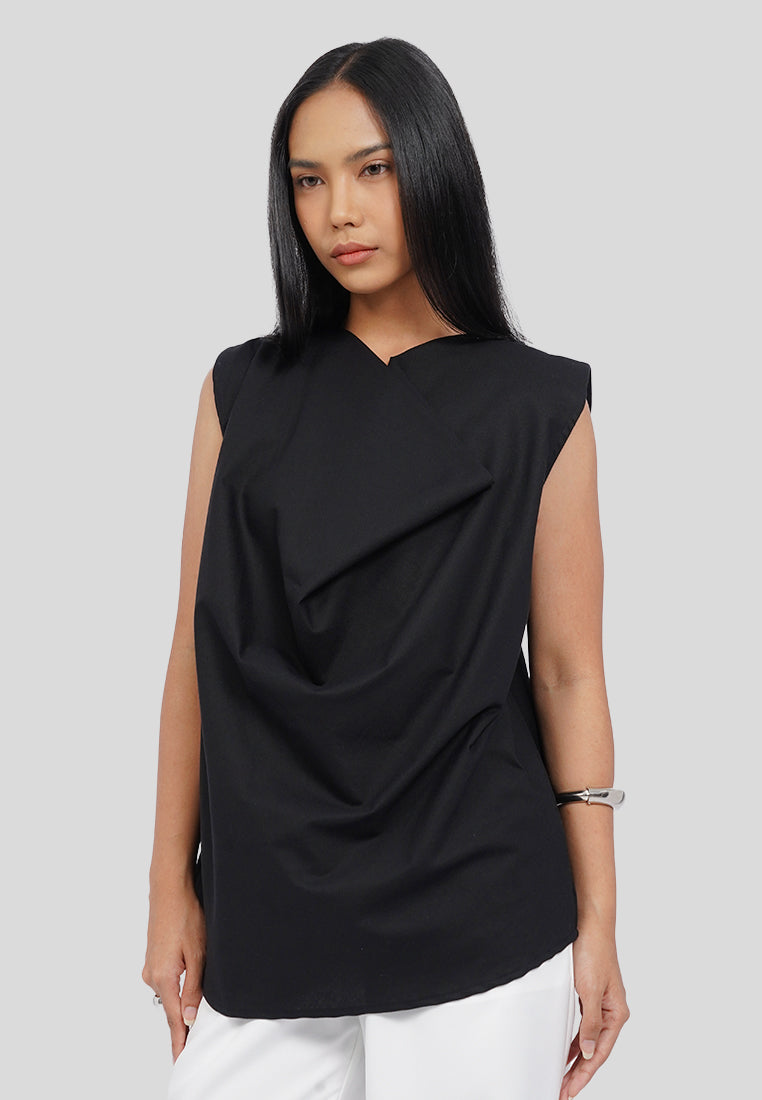 Draped Neck Sleeveless Blouse