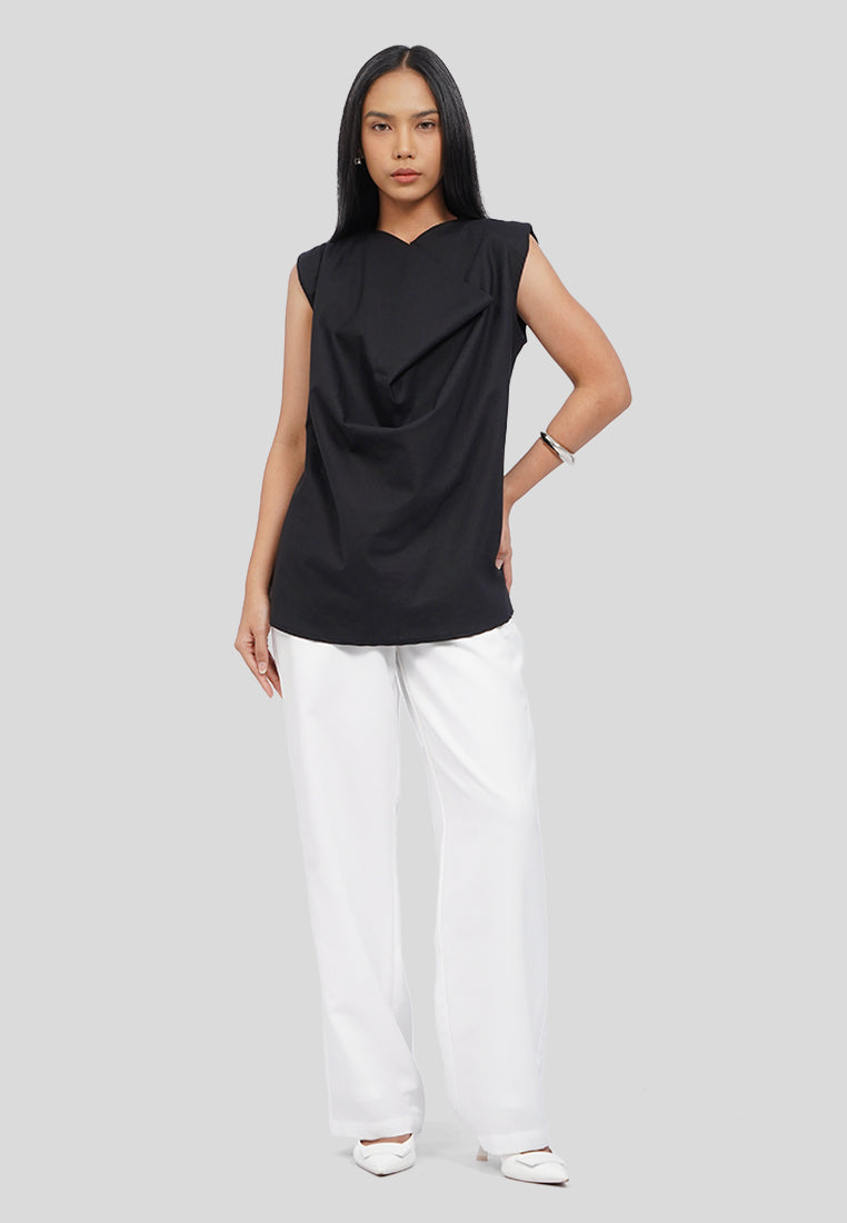 Draped Neck Sleeveless Blouse