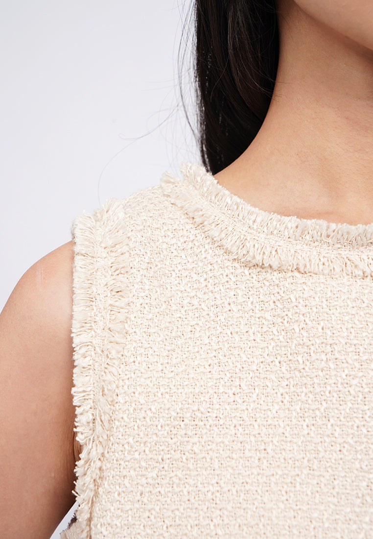 Sleeveless Tweed Top with Frills