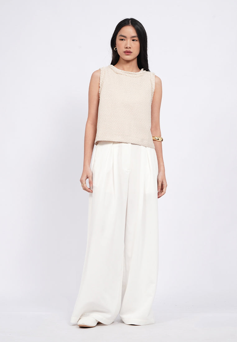 Sleeveless Tweed Top with Frills