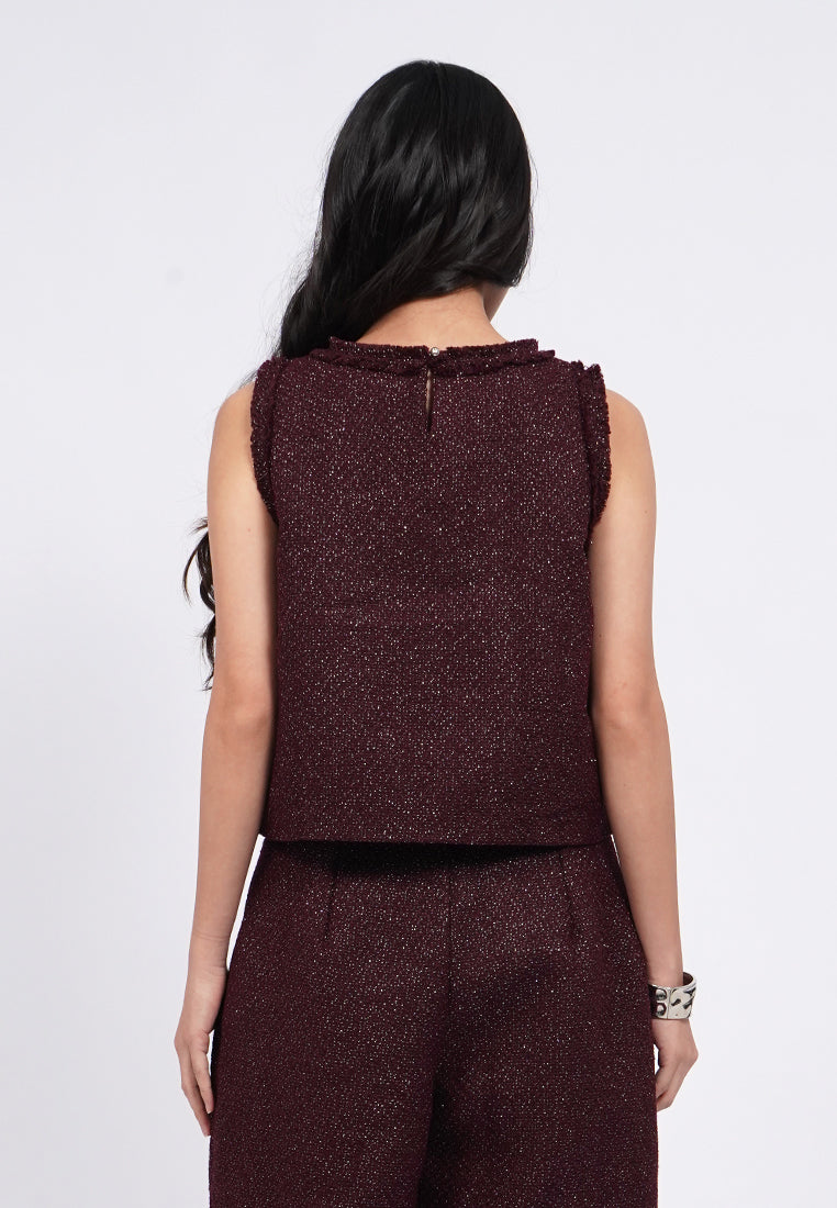 Sleeveless Tweed Top with Frills