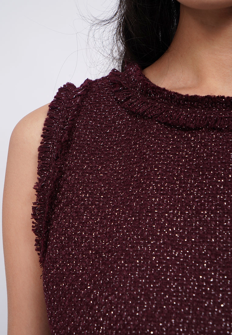 Sleeveless Tweed Top with Frills