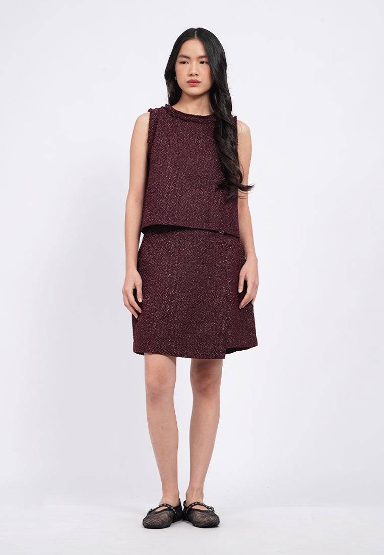 Sleeveless Tweed Top with Frills