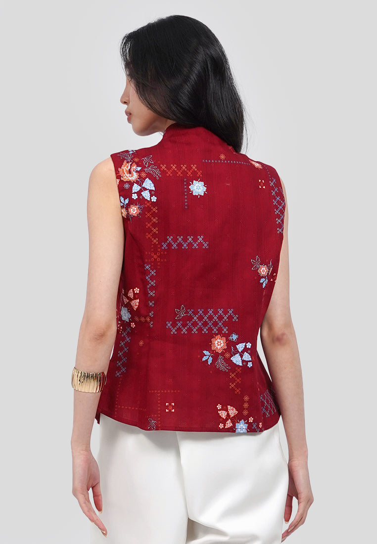 High Neck Sleeveless Batik Blouse