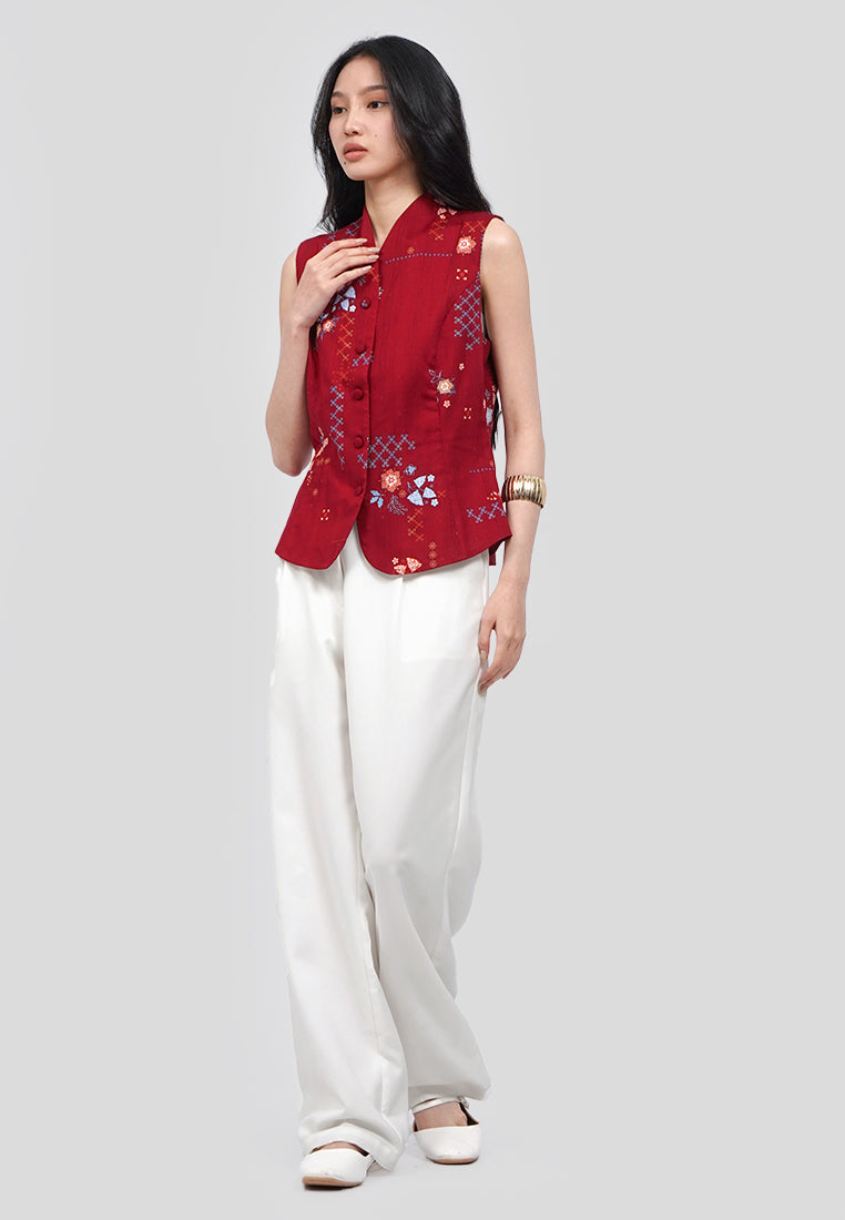 High Neck Sleeveless Batik Blouse