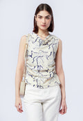 Printed Draped Sleeveless Top