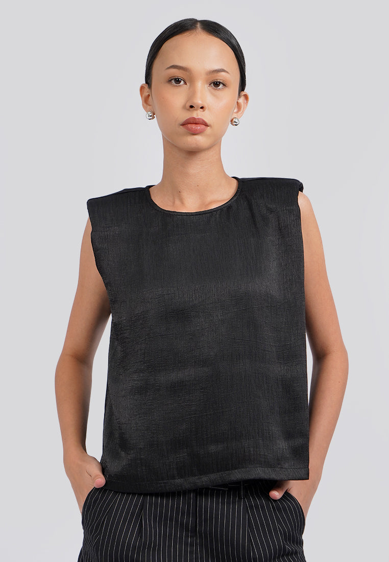 Sleeveless Top with Shoulder Pad Black
