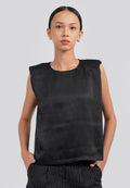 Sleeveless Top with Shoulder Pad Black