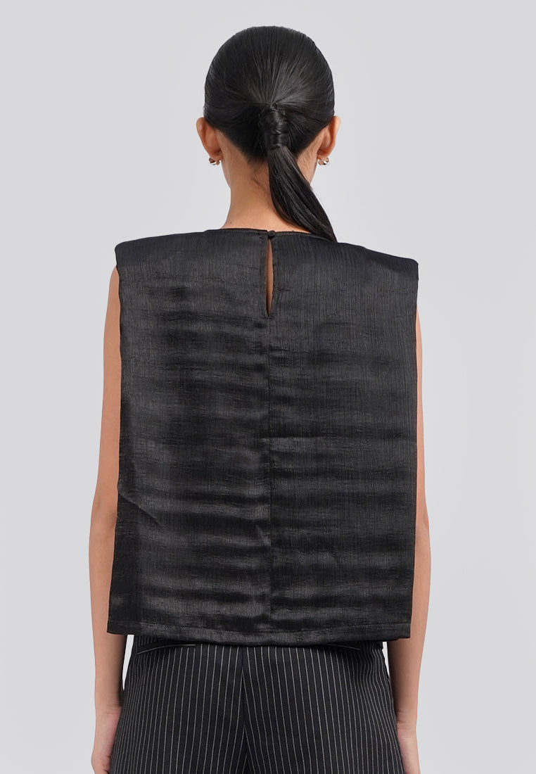 Sleeveless Top with Shoulder Pad Black