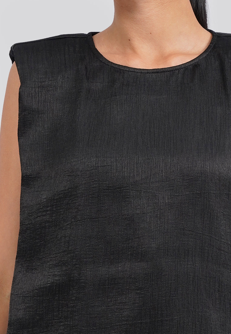 Sleeveless Top with Shoulder Pad Black