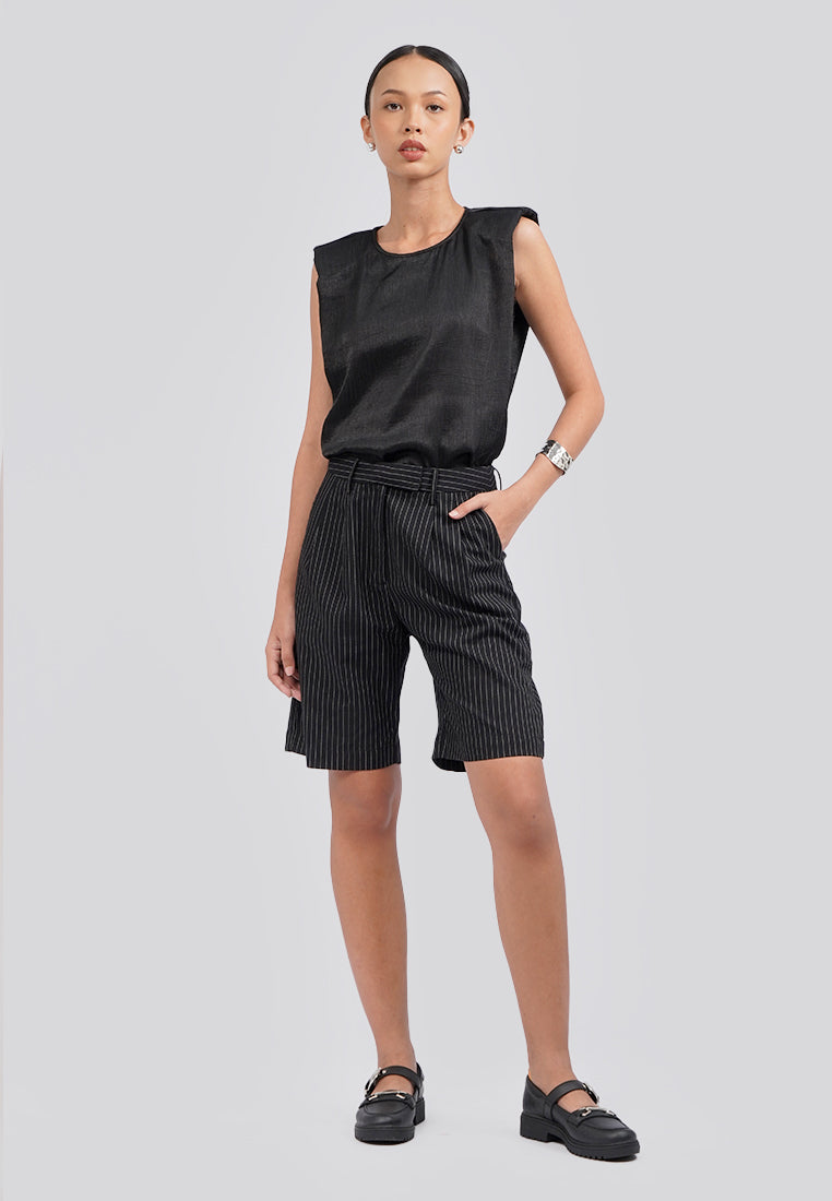 Sleeveless Top with Shoulder Pad Black