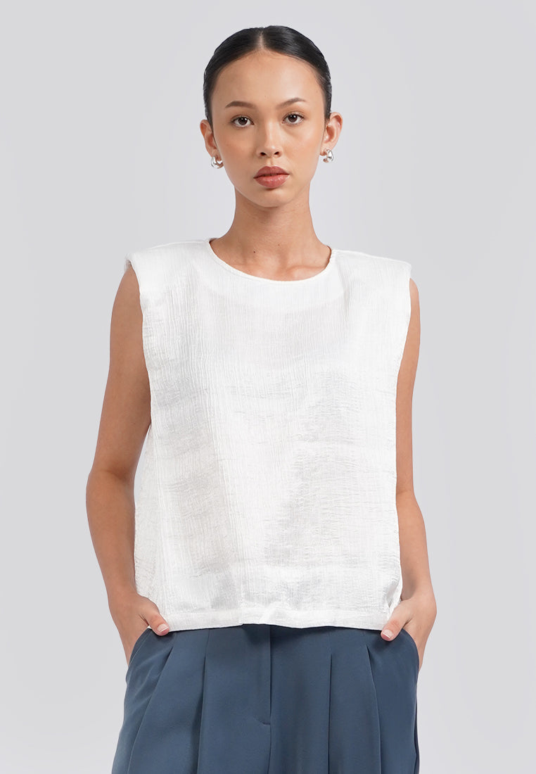 Sleeveless Top with Shoulder Pad Off White