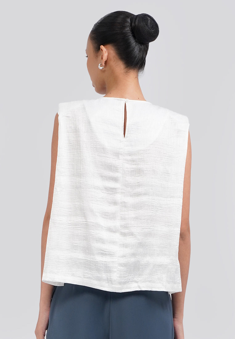 Sleeveless Top with Shoulder Pad Off White