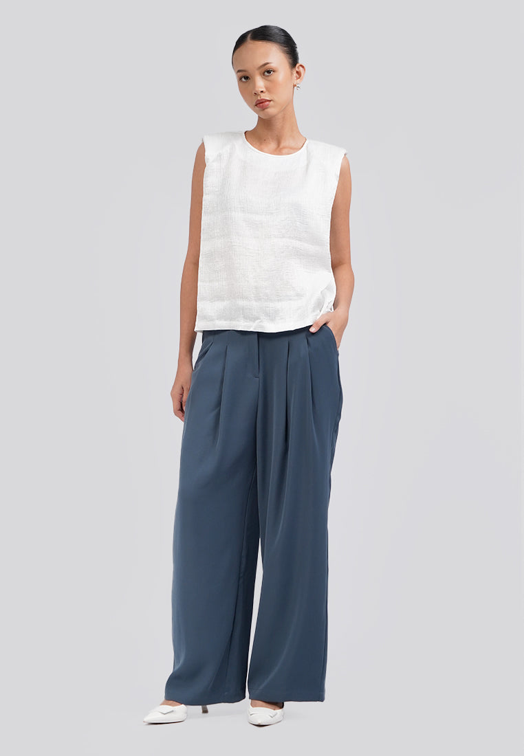 Sleeveless Top with Shoulder Pad Off White
