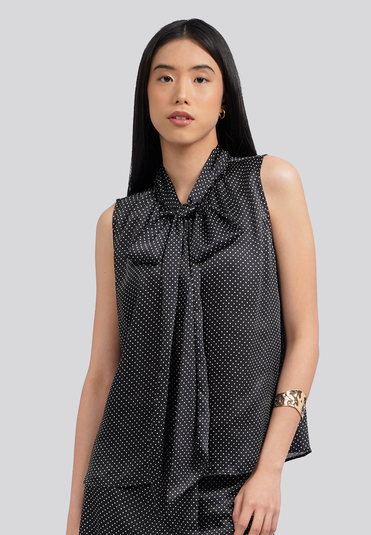Sleeveless Tie Neck Printed Blouse